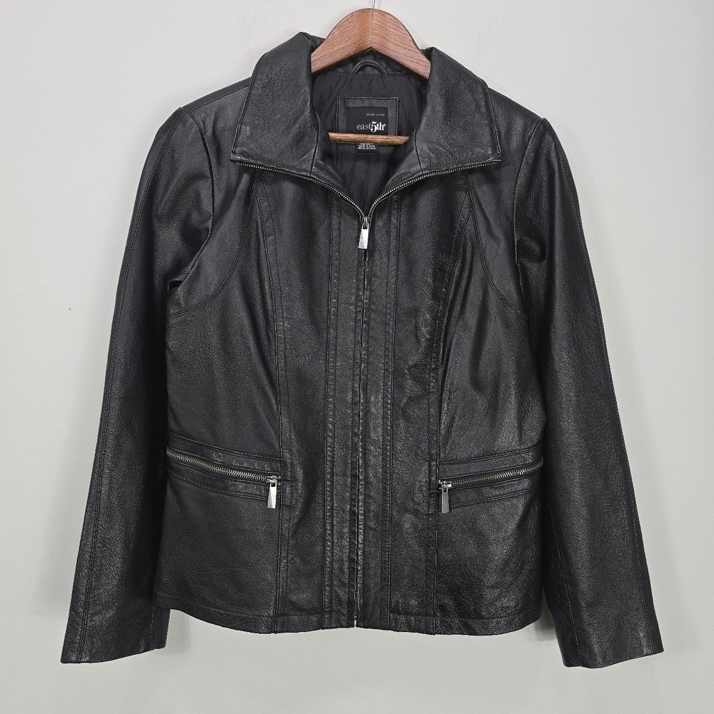 East 5th 100% Genuine Leather Jacket M Full Zip Moto Spread Collar Biker‎ Goth
